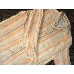 Tommy Bahama Shirt M Orange‎ Relax Linen Button Up Striped Long Sleeve Resort